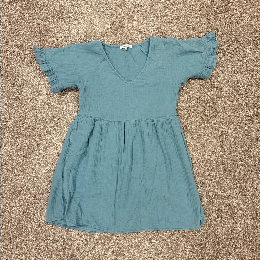 Madewell Teal Ruffle Sleeve Mini Dress